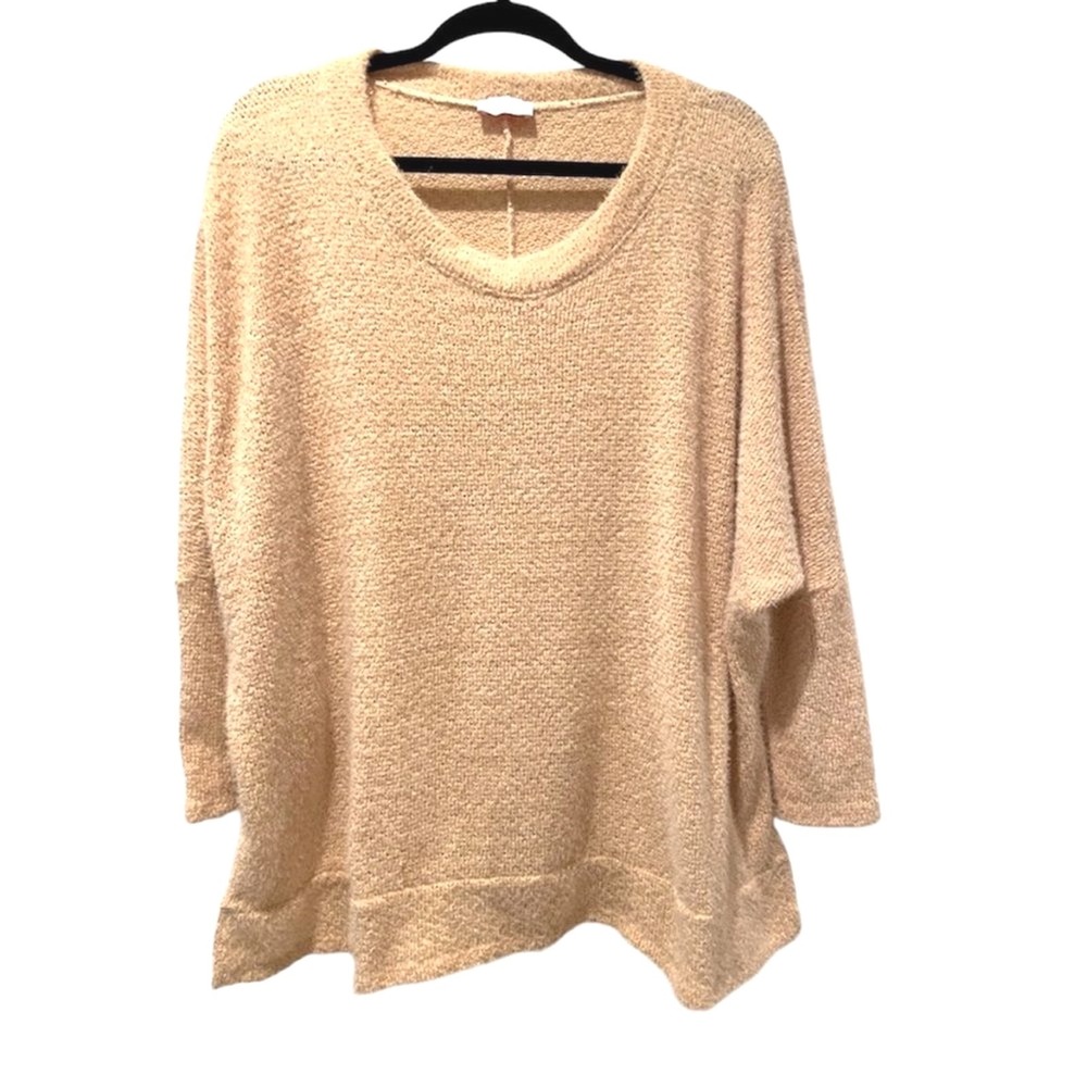 Pink Lily Pullover Sweater Peach Eyelash Knit Oversized Scoop Neck Womens Medium